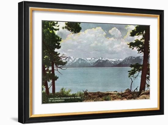 Lake Tahoe, California - Glenbrook, Lake View Through the Pines-Lantern Press-Framed Art Print