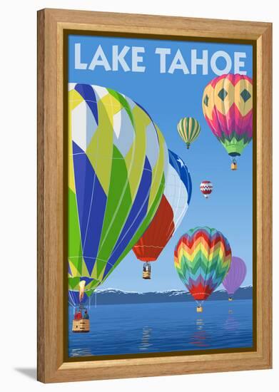 Lake Tahoe, California - Hot Air Baloons Scene-Lantern Press-Framed Stretched Canvas