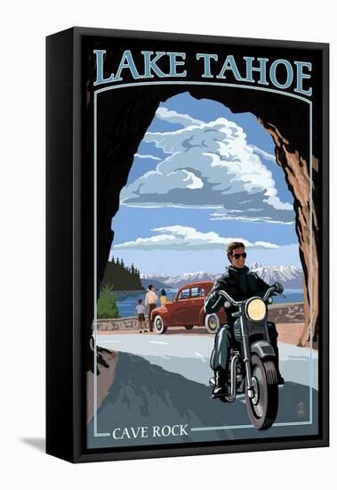 Lake Tahoe, California - Motorcycle Scene-Lantern Press-Framed Stretched Canvas