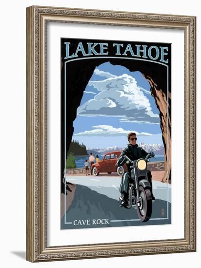 Lake Tahoe, California - Motorcycle Scene-Lantern Press-Framed Art Print