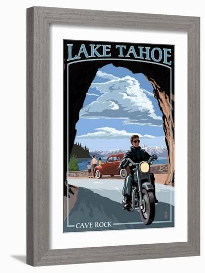 Lake Tahoe, California - Motorcycle Scene-Lantern Press-Framed Art Print