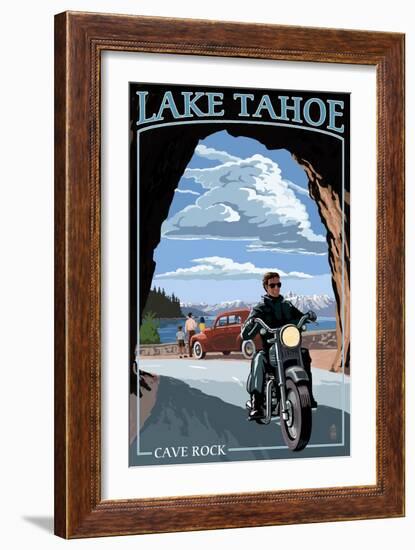 Lake Tahoe, California - Motorcycle Scene-Lantern Press-Framed Art Print