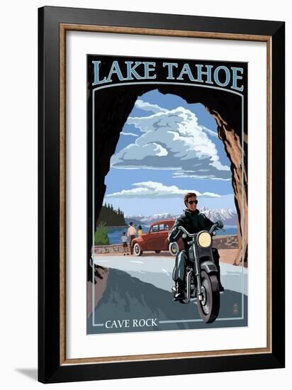 Lake Tahoe, California - Motorcycle Scene-Lantern Press-Framed Art Print