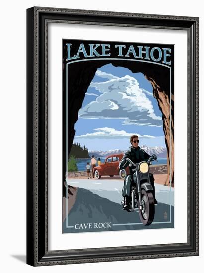 Lake Tahoe, California - Motorcycle Scene-Lantern Press-Framed Art Print