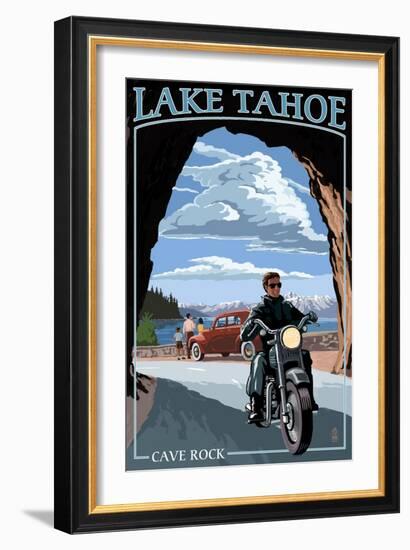 Lake Tahoe, California - Motorcycle Scene-Lantern Press-Framed Art Print