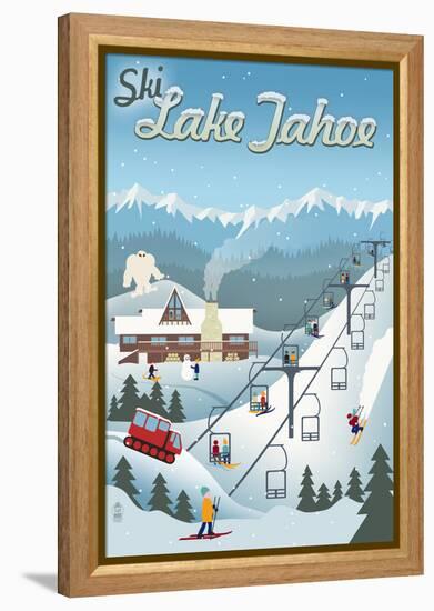 Lake Tahoe, California - Retro Ski Resort-Lantern Press-Framed Stretched Canvas