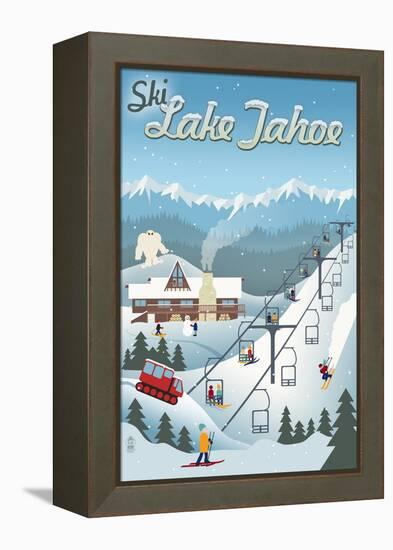 Lake Tahoe, California - Retro Ski Resort-Lantern Press-Framed Stretched Canvas