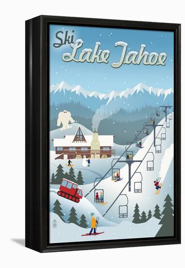 Lake Tahoe, California - Retro Ski Resort-Lantern Press-Framed Stretched Canvas