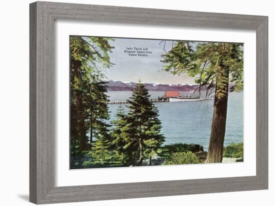 Lake Tahoe, California - Tahoe Tavern View of Lake and Tahoe Steamer-Lantern Press-Framed Art Print