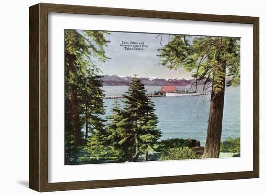 Lake Tahoe, California - Tahoe Tavern View of Lake and Tahoe Steamer-Lantern Press-Framed Art Print