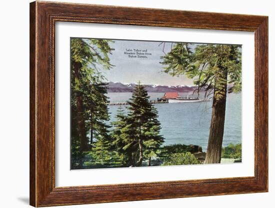 Lake Tahoe, California - Tahoe Tavern View of Lake and Tahoe Steamer-Lantern Press-Framed Art Print