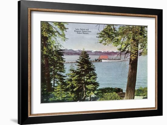 Lake Tahoe, California - Tahoe Tavern View of Lake and Tahoe Steamer-Lantern Press-Framed Art Print