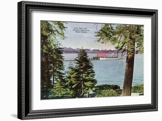 Lake Tahoe, California - Tahoe Tavern View of Lake and Tahoe Steamer-Lantern Press-Framed Art Print