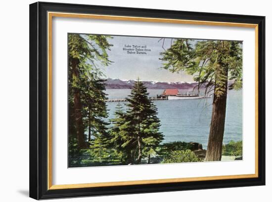 Lake Tahoe, California - Tahoe Tavern View of Lake and Tahoe Steamer-Lantern Press-Framed Art Print