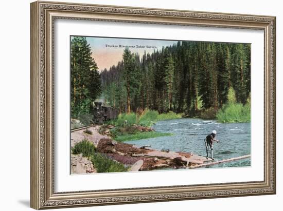 Lake Tahoe, California - Truckee River Near Tahoe Tavern Scene-Lantern Press-Framed Art Print