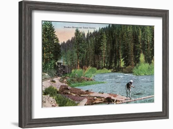 Lake Tahoe, California - Truckee River Near Tahoe Tavern Scene-Lantern Press-Framed Art Print