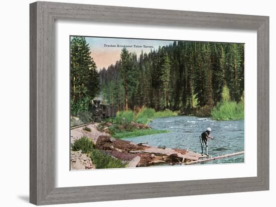 Lake Tahoe, California - Truckee River Near Tahoe Tavern Scene-Lantern Press-Framed Art Print