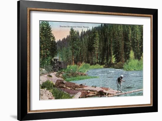 Lake Tahoe, California - Truckee River Near Tahoe Tavern Scene-Lantern Press-Framed Art Print