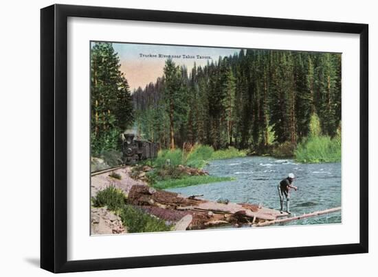 Lake Tahoe, California - Truckee River Near Tahoe Tavern Scene-Lantern Press-Framed Art Print