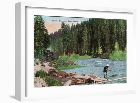 Lake Tahoe, California - Truckee River Near Tahoe Tavern Scene-Lantern Press-Framed Art Print