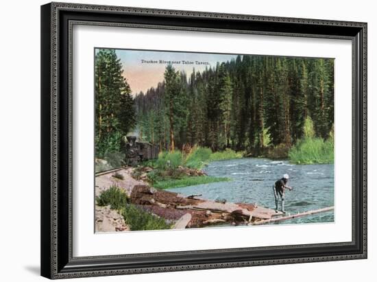 Lake Tahoe, California - Truckee River Near Tahoe Tavern Scene-Lantern Press-Framed Art Print