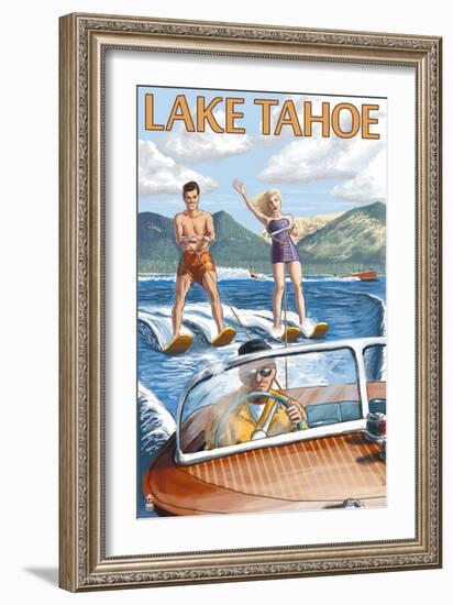 Lake Tahoe, California - Water Skiing Scene-Lantern Press-Framed Art Print