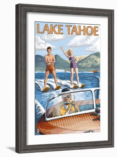 Lake Tahoe, California - Water Skiing Scene-Lantern Press-Framed Art Print