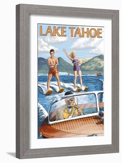 Lake Tahoe, California - Water Skiing Scene-Lantern Press-Framed Art Print