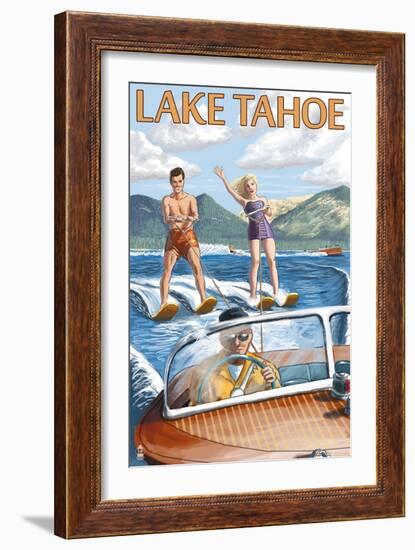 Lake Tahoe, California - Water Skiing Scene-Lantern Press-Framed Art Print