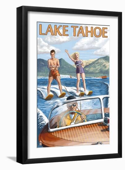 Lake Tahoe, California - Water Skiing Scene-Lantern Press-Framed Art Print