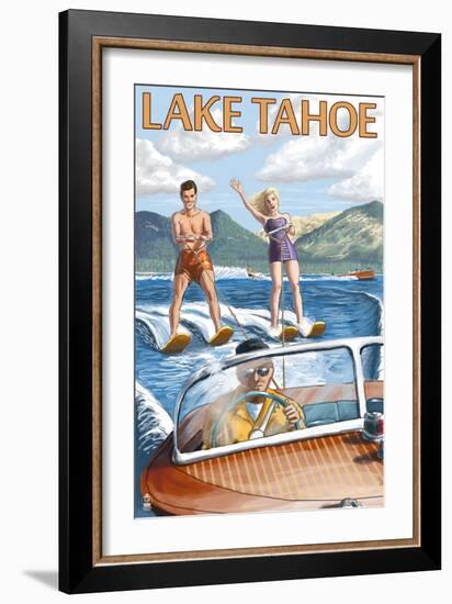 Lake Tahoe, California - Water Skiing Scene-Lantern Press-Framed Art Print