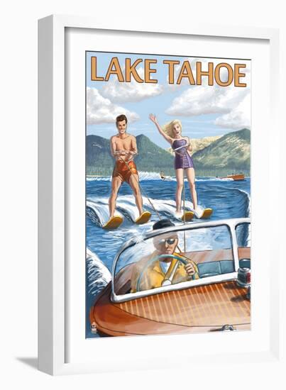 Lake Tahoe, California - Water Skiing Scene-Lantern Press-Framed Art Print