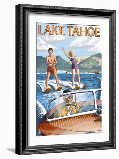 Lake Tahoe, California - Water Skiing Scene-Lantern Press-Framed Art Print