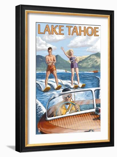 Lake Tahoe, California - Water Skiing Scene-Lantern Press-Framed Art Print