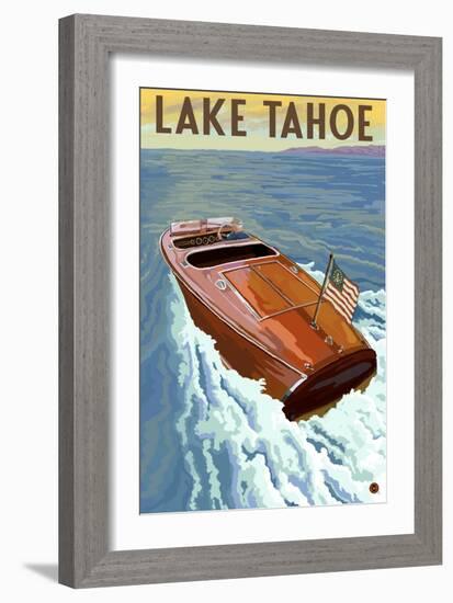 Lake Tahoe, California - Wooden Boat-Lantern Press-Framed Art Print