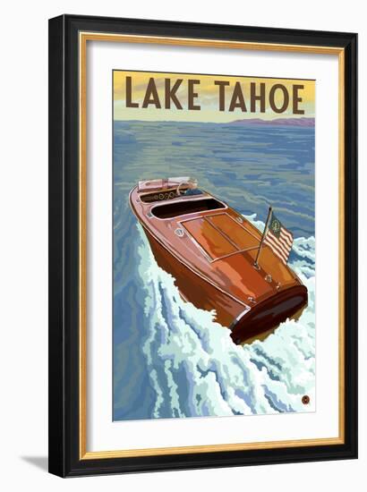 Lake Tahoe, California - Wooden Boat-Lantern Press-Framed Art Print