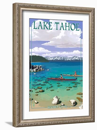 Lake Tahoe - Kayakers in Secret Cove-Lantern Press-Framed Premium Giclee Print