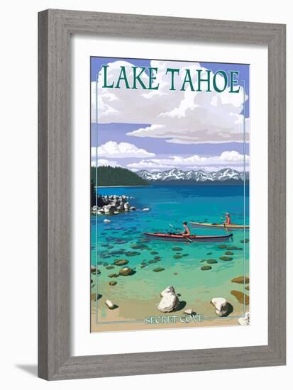 Lake Tahoe - Kayakers in Secret Cove-Lantern Press-Framed Premium Giclee Print