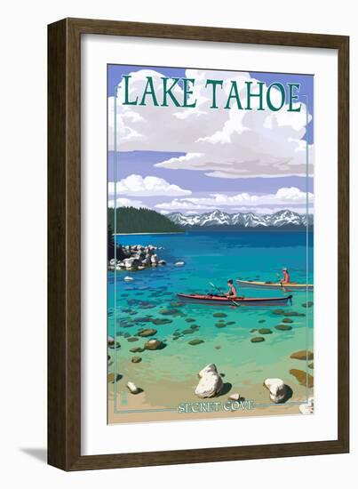 Lake Tahoe - Kayakers in Secret Cove-Lantern Press-Framed Premium Giclee Print