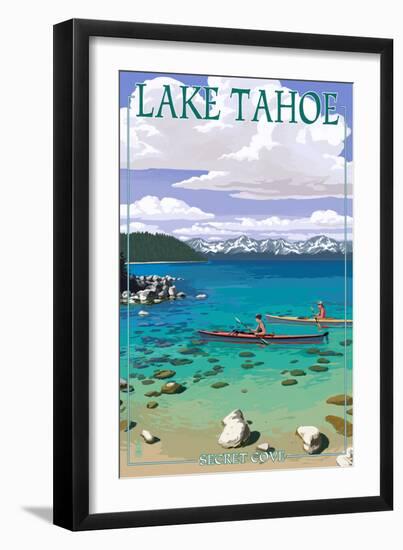 Lake Tahoe - Kayakers in Secret Cove-Lantern Press-Framed Premium Giclee Print