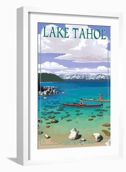 Lake Tahoe - Kayakers in Secret Cove-Lantern Press-Framed Premium Giclee Print