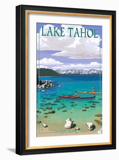 Lake Tahoe - Kayakers in Secret Cove-Lantern Press-Framed Premium Giclee Print