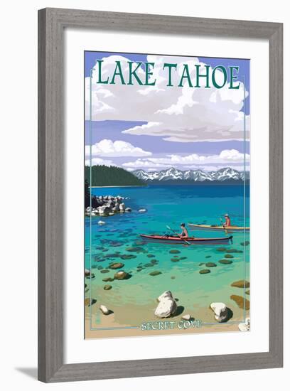 Lake Tahoe - Kayakers in Secret Cove-Lantern Press-Framed Art Print