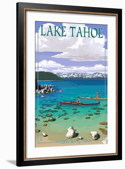 Lake Tahoe - Kayakers in Secret Cove-Lantern Press-Framed Art Print