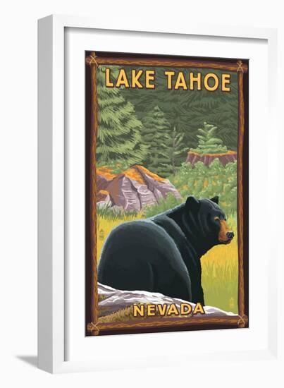 Lake Tahoe, Nevada - Black Bear-Lantern Press-Framed Art Print