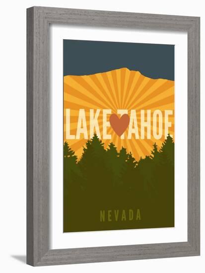 Lake Tahoe, Nevada - Heart and Mountains-Lantern Press-Framed Art Print