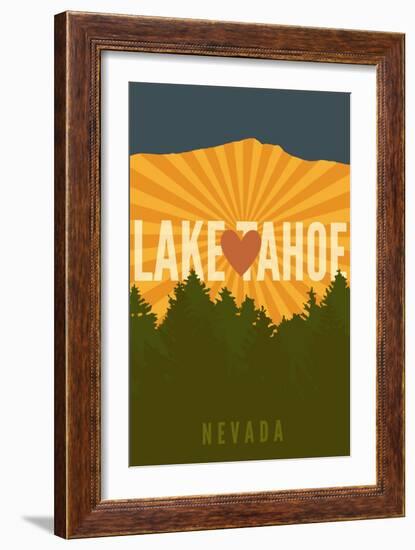 Lake Tahoe, Nevada - Heart and Mountains-Lantern Press-Framed Art Print