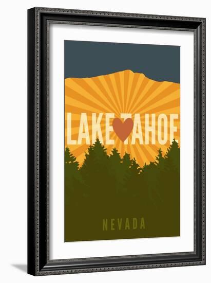 Lake Tahoe, Nevada - Heart and Mountains-Lantern Press-Framed Art Print