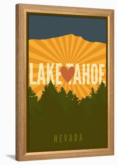 Lake Tahoe, Nevada - Heart and Mountains-Lantern Press-Framed Stretched Canvas