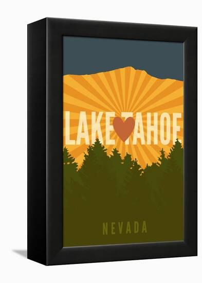 Lake Tahoe, Nevada - Heart and Mountains-Lantern Press-Framed Stretched Canvas